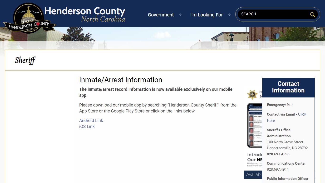 Inmate/Arrest Information | Henderson County North Carolina